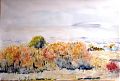 pohled na Uvaly akvarel 30x42